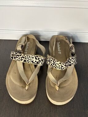 TIMBERLAND Women's Malibu Waves Sandals Tan Leopard Size 6.5 Suede Lining